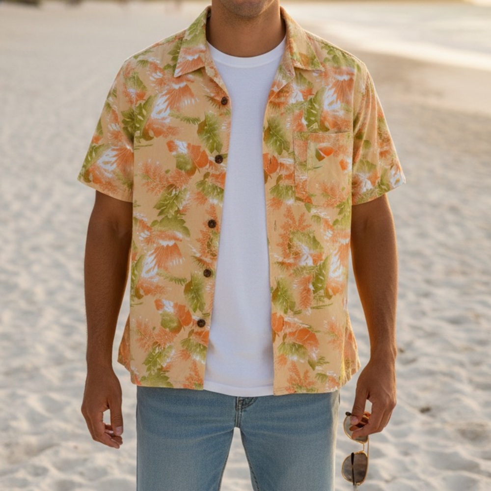 MANGO MOON Men’s Tropical Ombré Monstera Leaf Print Casual Button Down Shirt